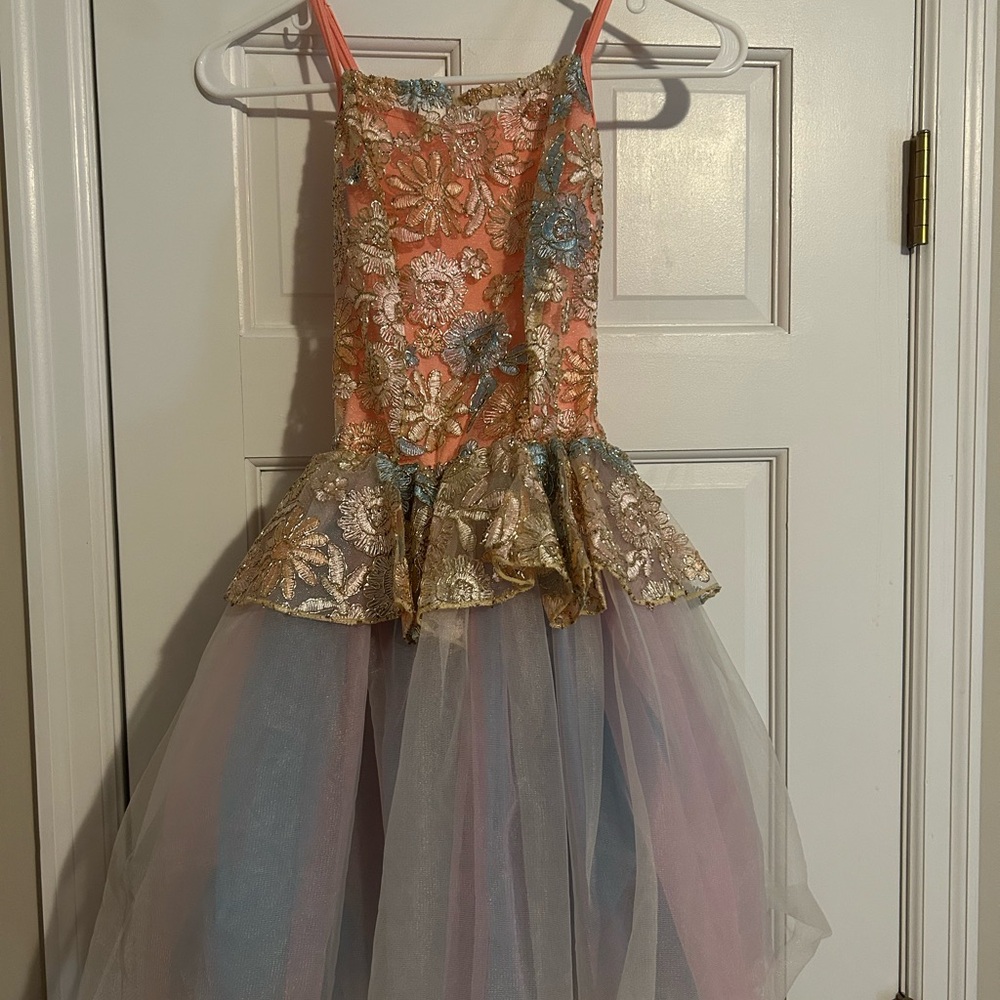 Pink and Blue Dance Costume with Tulle Skirt